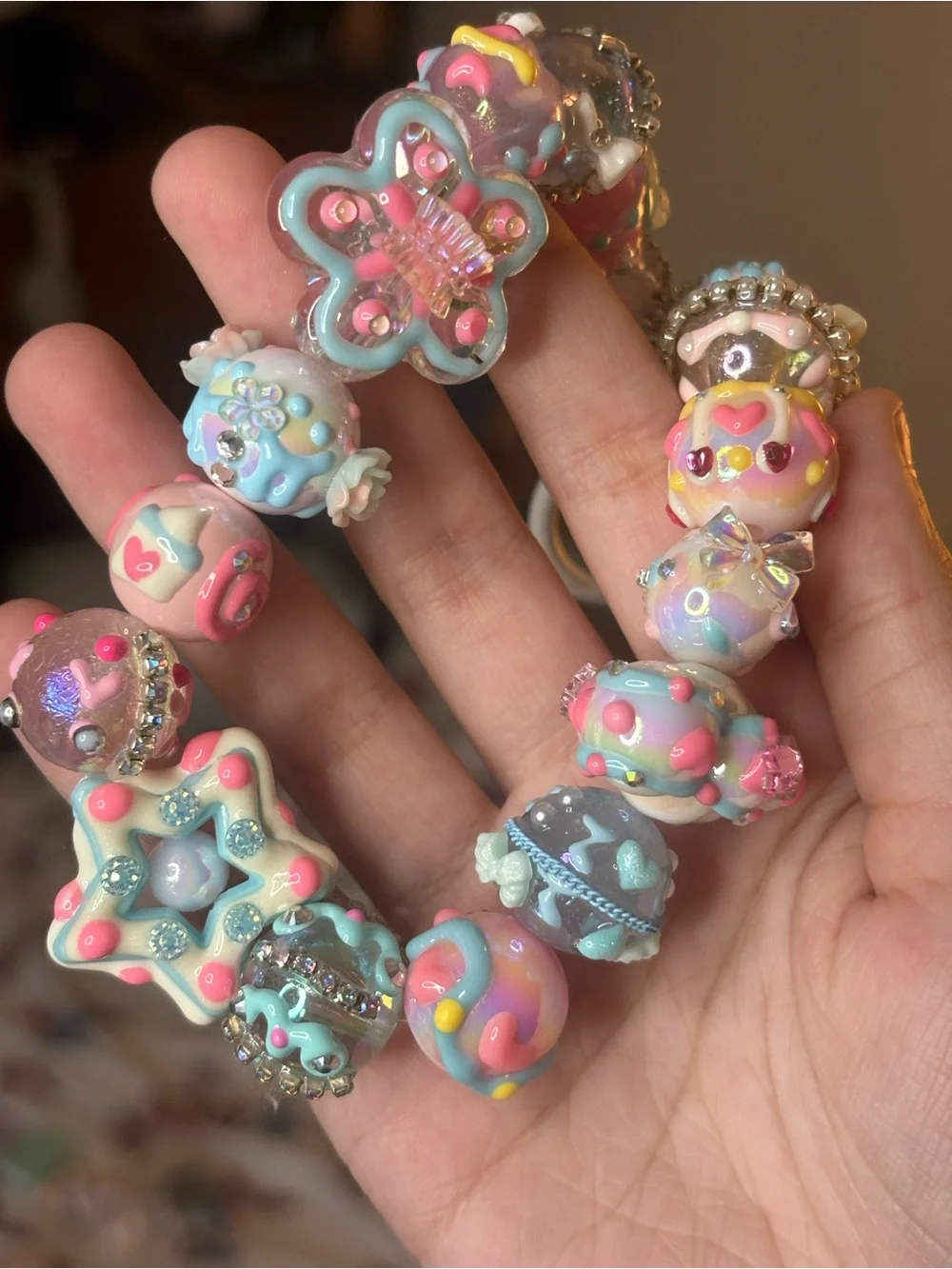 Decoden Pastel Candy Bead Statement Phone/Bag Charm- Pink & Blue